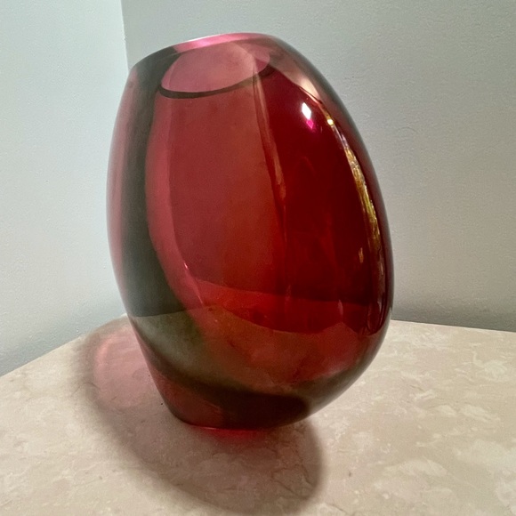 Vintage Krosno Poland Red Glass Vase Modernist - Picture 4 of 7